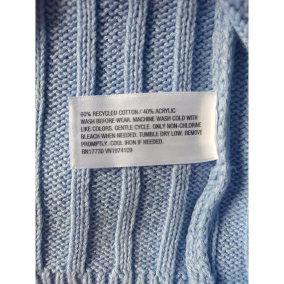 Art Class Blue Ribbed V Neck Long Sleeve Button Up Cardigan Sweater, L(10/12). - Picture 3 of 7